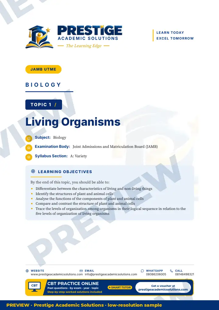 Preview page: Topic opener — Biology — JAMB UTME Series