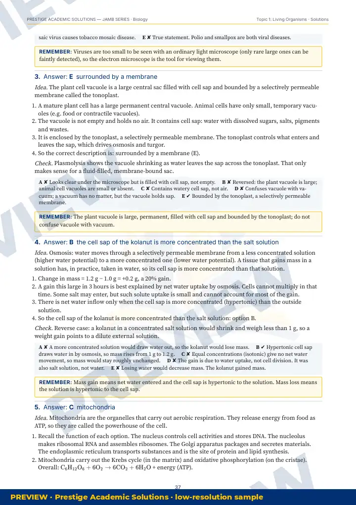 Preview page: Detailed solutions — Biology — JAMB UTME Series