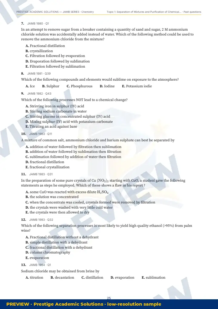 Preview page: Past questions with exam & year — Chemistry — JAMB UTME Series