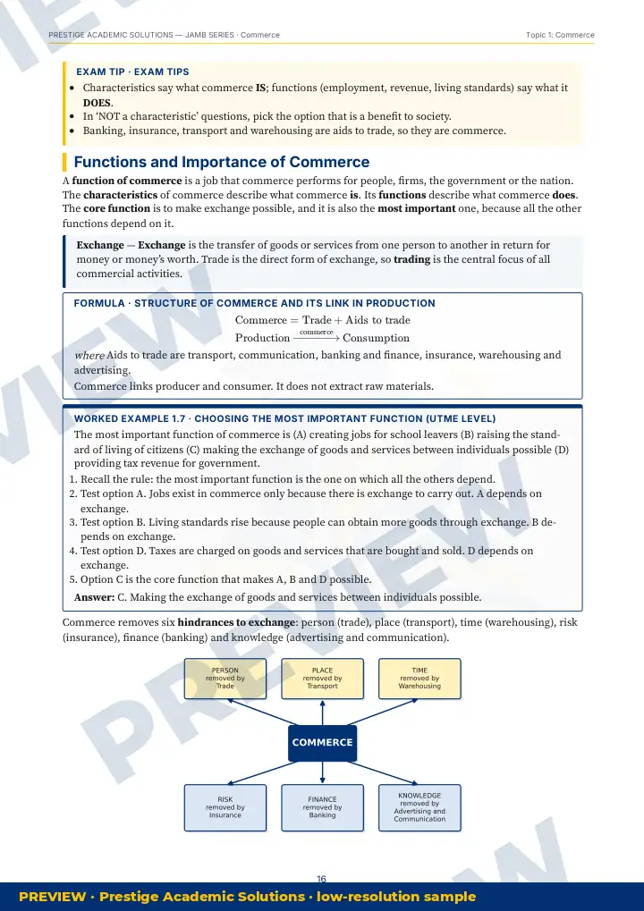 Preview page: Exam tips — Commerce — JAMB UTME Series