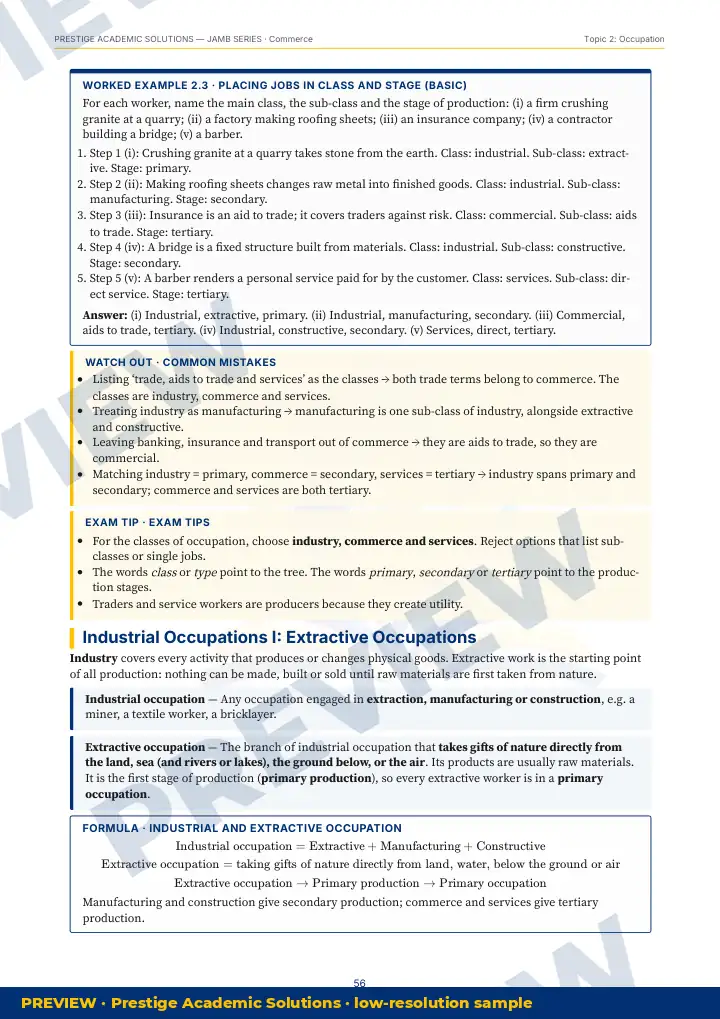 Preview page: Worked example — Commerce — JAMB UTME Series