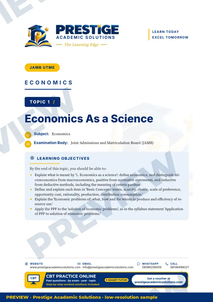 Preview page: Topic opener — Economics — JAMB UTME Series