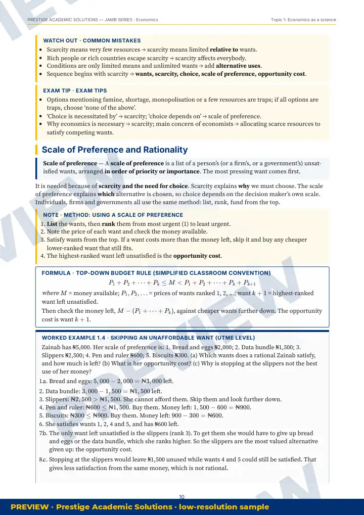 Preview page: Common mistakes — Economics — JAMB UTME Series