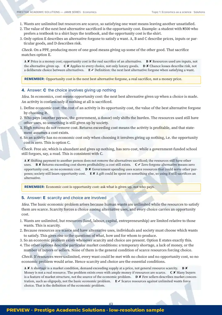 Preview page: Detailed solutions — Economics — JAMB UTME Series