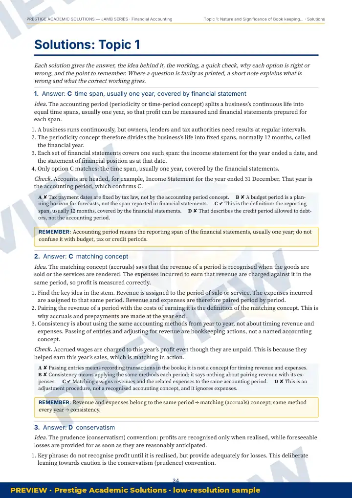 Preview page: Detailed solutions — Financial Accounting — JAMB UTME Series