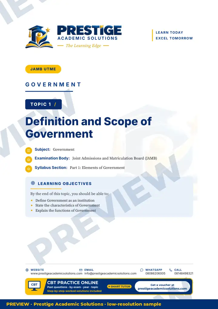 Preview page: Topic opener — Government — JAMB UTME Series