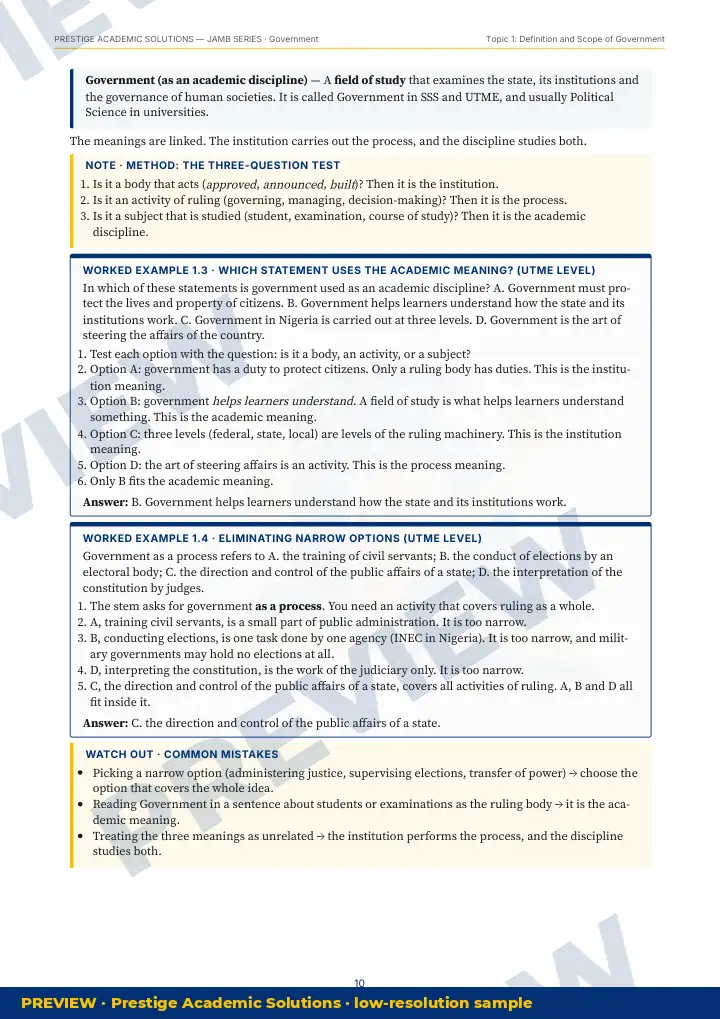 Preview page: Worked example — Government — JAMB UTME Series