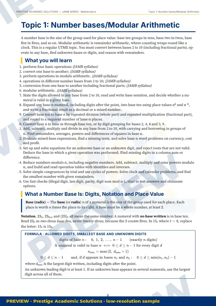 Preview page: Topic explanation — Mathematics — JAMB UTME Series