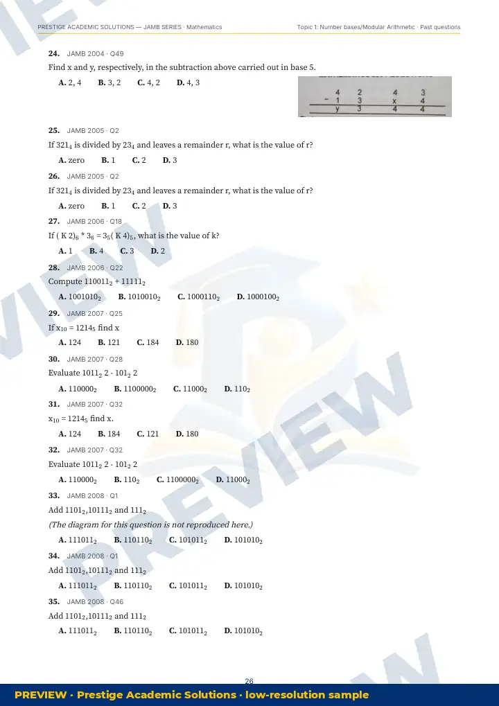 Preview page: Past questions with exam & year — Mathematics — JAMB UTME Series