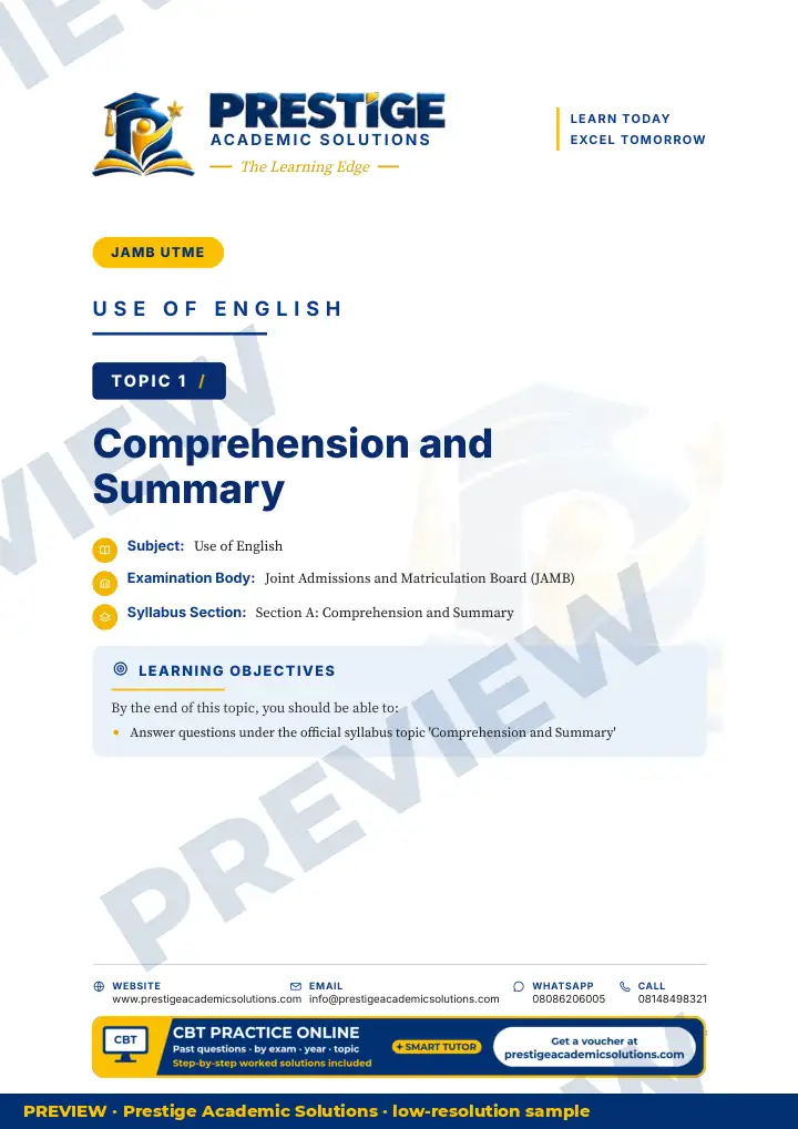Preview page: Topic opener — Use of English — JAMB UTME Series