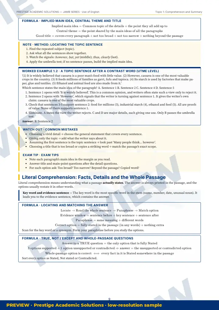 Preview page: Formulas & key rules — Use of English — JAMB UTME Series