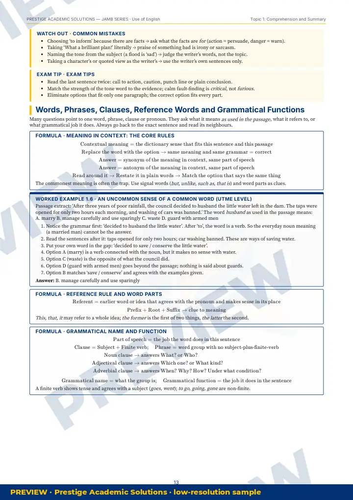 Preview page: Common mistakes — Use of English — JAMB UTME Series