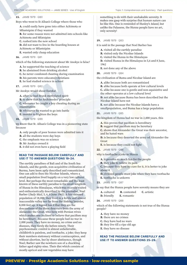 Preview page: Past questions with exam & year — Use of English — JAMB UTME Series