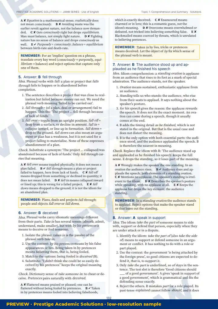 Preview page: Detailed solutions — Use of English — JAMB UTME Series