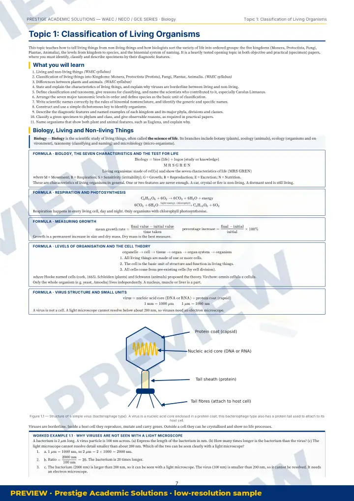 Preview page: Topic explanation — Biology — WAEC / NECO / GCE Series