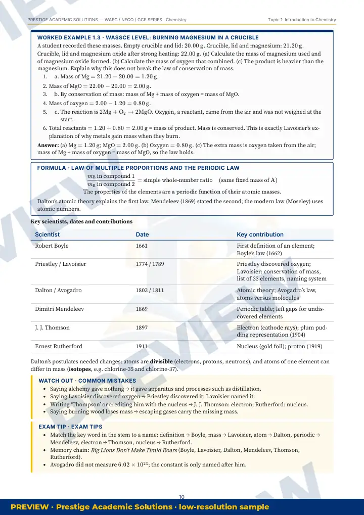 Preview page: Worked example — Chemistry — WAEC / NECO / GCE Series