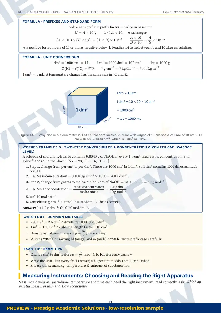 Preview page: Formulas & key rules — Chemistry — WAEC / NECO / GCE Series