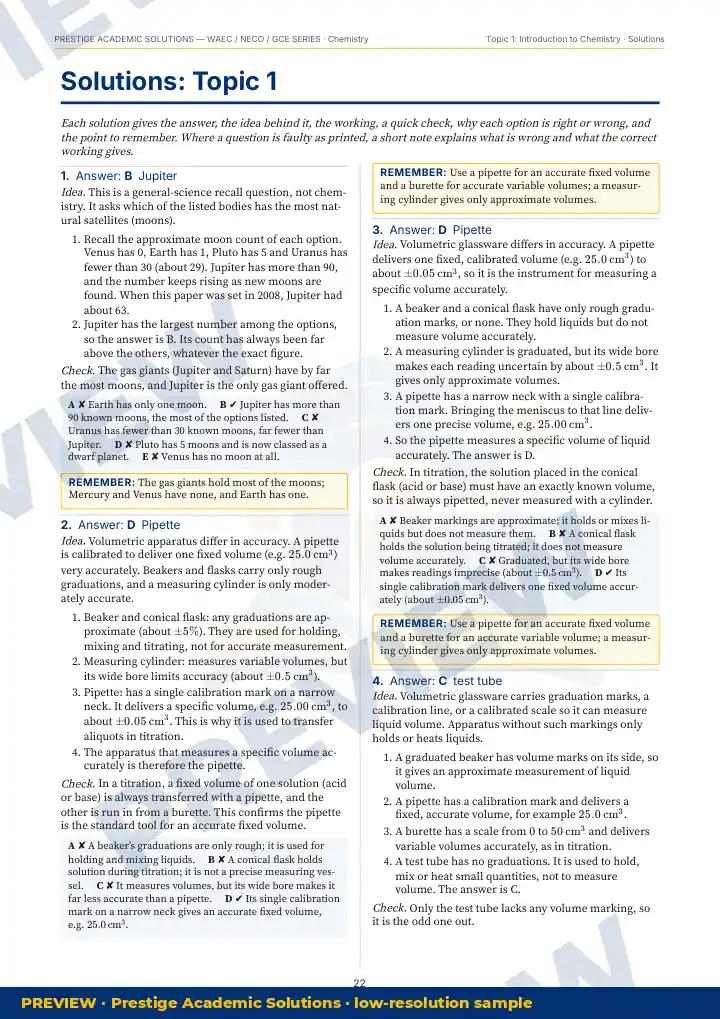 Preview page: Detailed solutions — Chemistry — WAEC / NECO / GCE Series