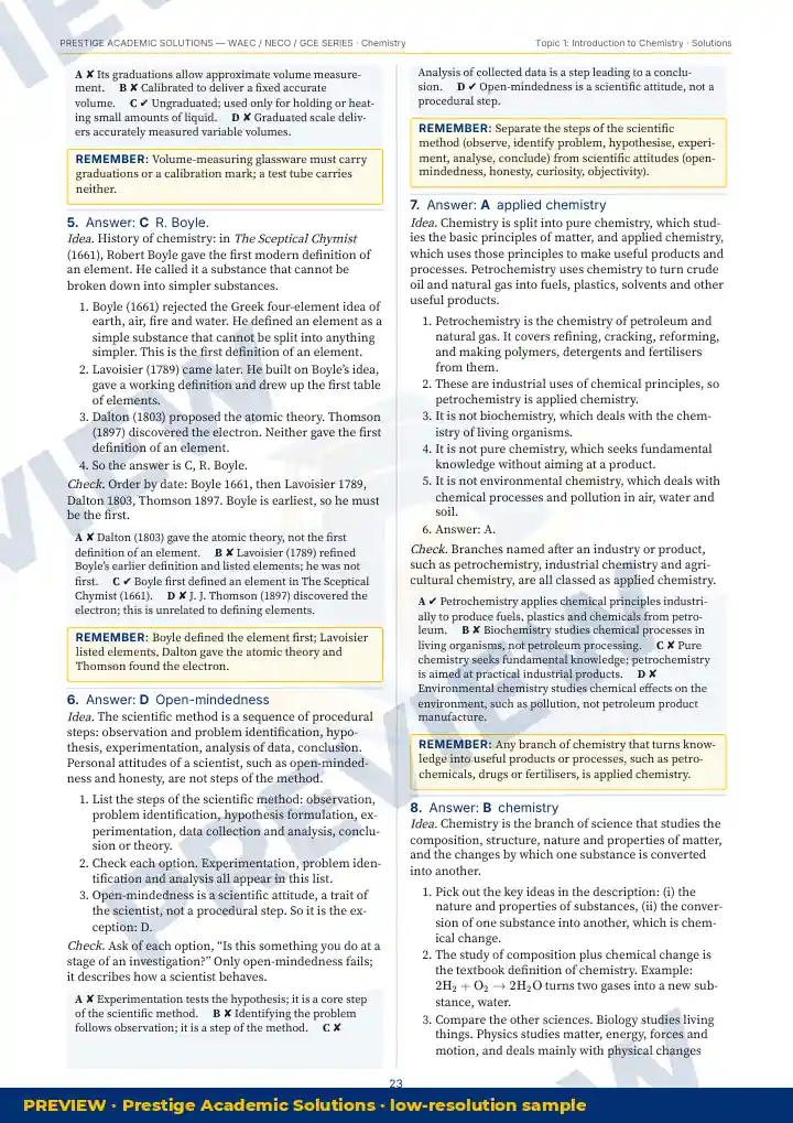 Preview page: Detailed solutions — Chemistry — WAEC / NECO / GCE Series