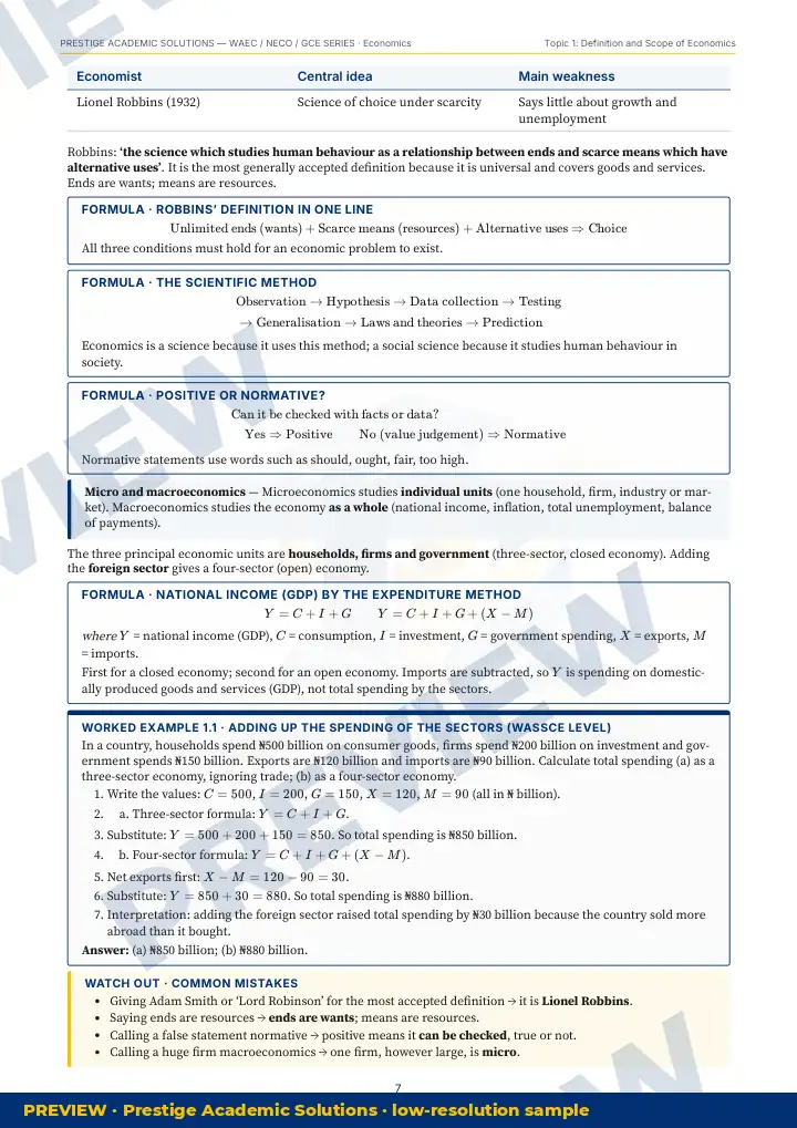 Preview page: Worked example — Economics — WAEC / NECO / GCE Series