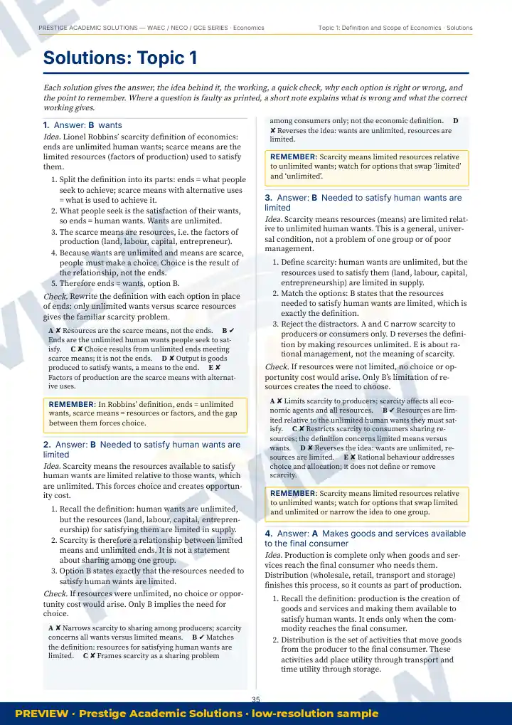 Preview page: Detailed solutions — Economics — WAEC / NECO / GCE Series