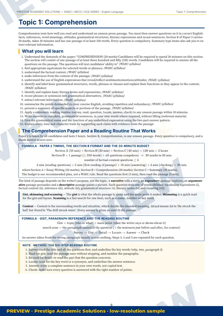 Preview page: Topic explanation — English Language — WAEC / NECO / GCE Series