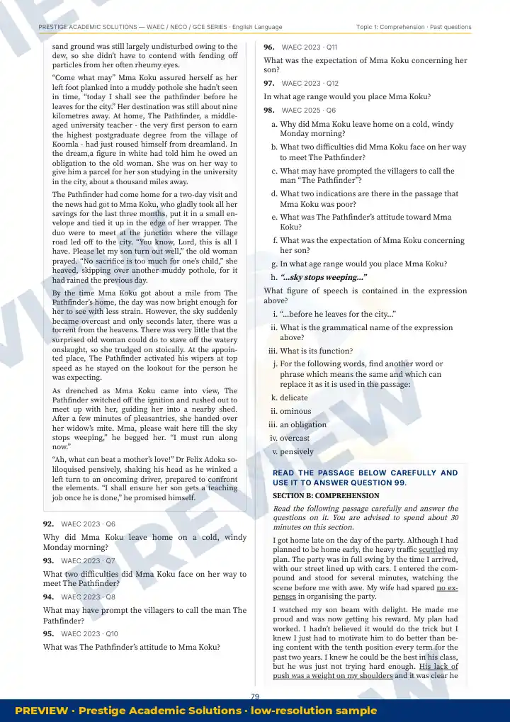Preview page: Past questions with exam & year — English Language — WAEC / NECO / GCE Series