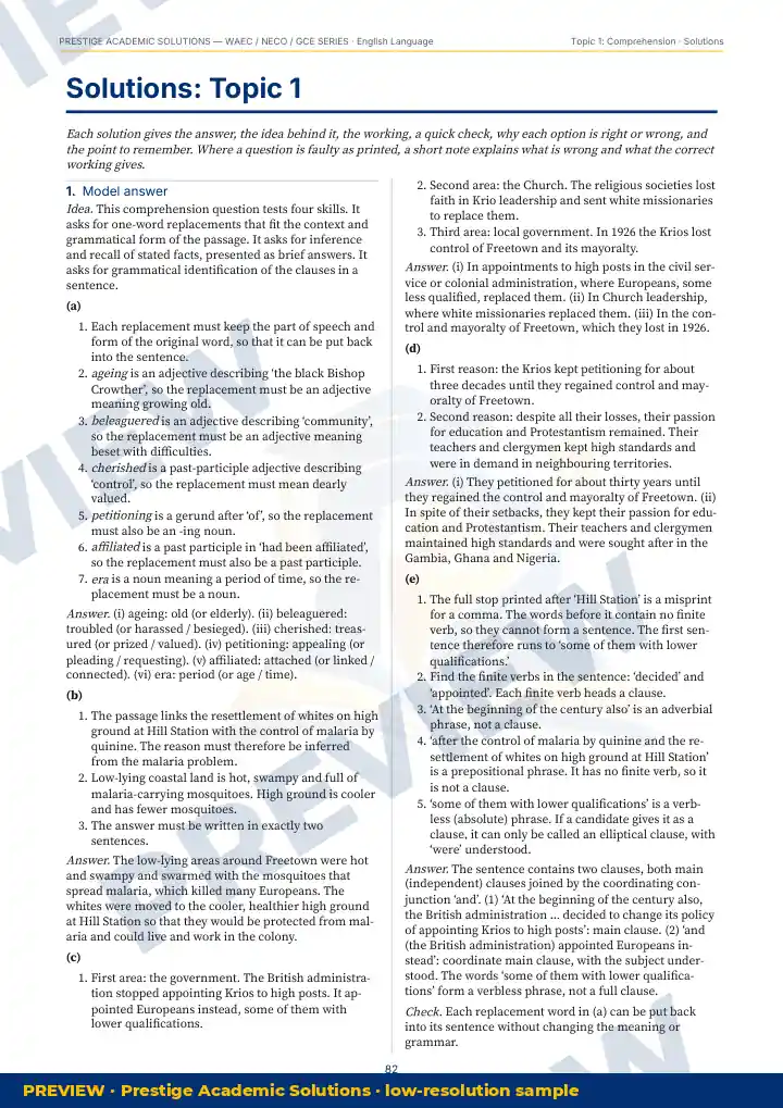 Preview page: Detailed solutions — English Language — WAEC / NECO / GCE Series