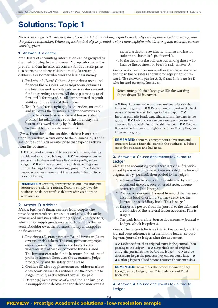 Preview page: Detailed solutions — Financial Accounting — WAEC / NECO / GCE Series