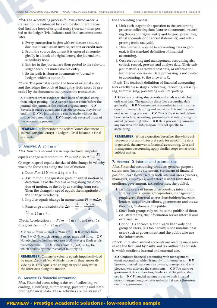 Preview page: Detailed solutions — Financial Accounting — WAEC / NECO / GCE Series