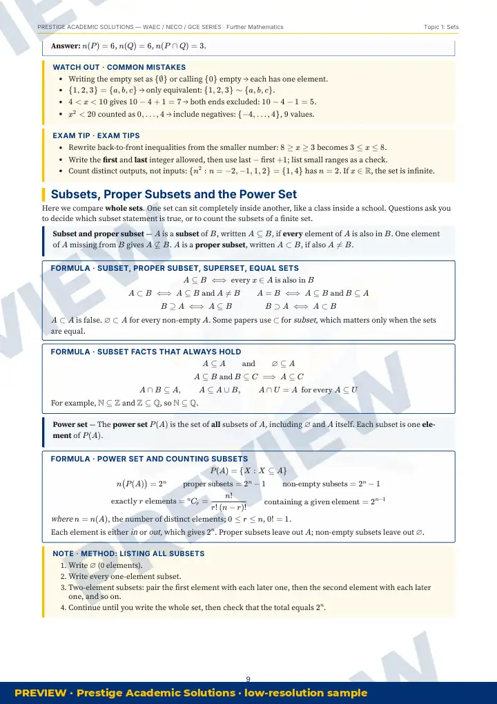 Preview page: Exam tips — Further Mathematics — WAEC / NECO / GCE Series