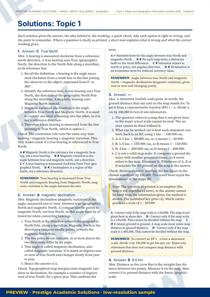 Preview page: Detailed solutions — Geography — WAEC / NECO / GCE Series