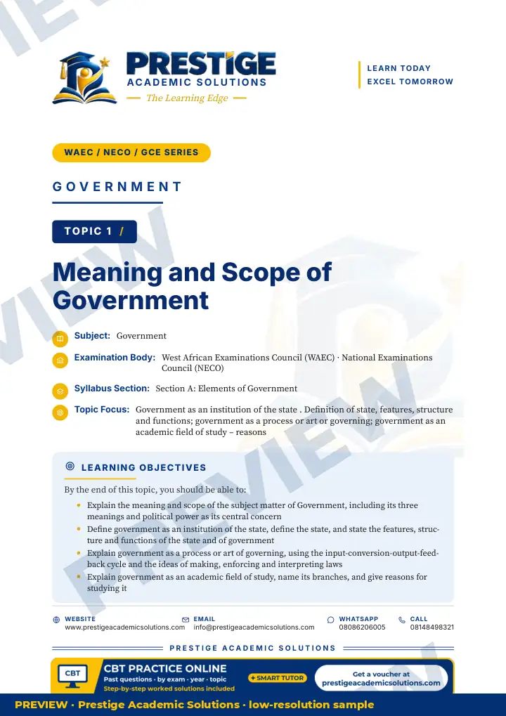 Preview page: Topic opener — Government — WAEC / NECO / GCE Series