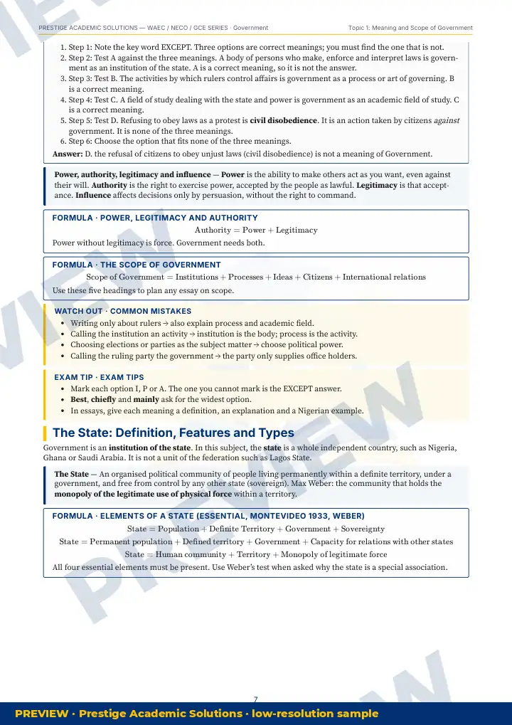 Preview page: Exam tips — Government — WAEC / NECO / GCE Series