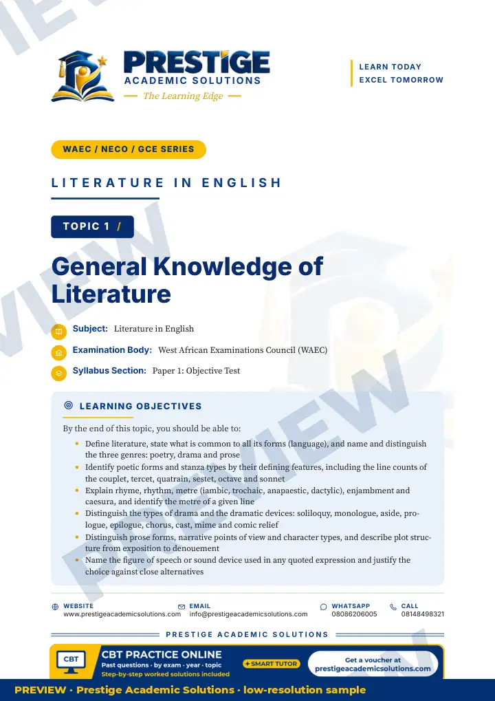Preview page: Topic opener — Literature in English — WAEC / NECO / GCE Series