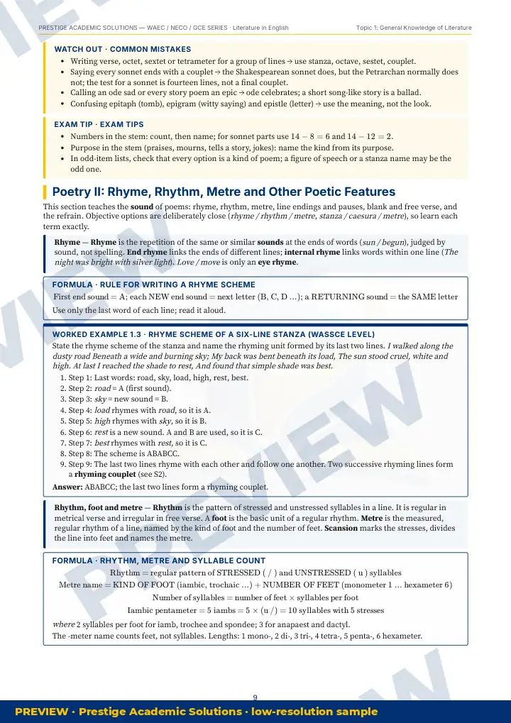 Preview page: Common mistakes — Literature in English — WAEC / NECO / GCE Series