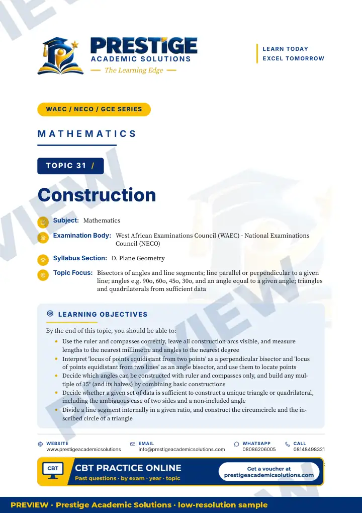 Preview page: Topic opener — Mathematics — WAEC / NECO / GCE Series