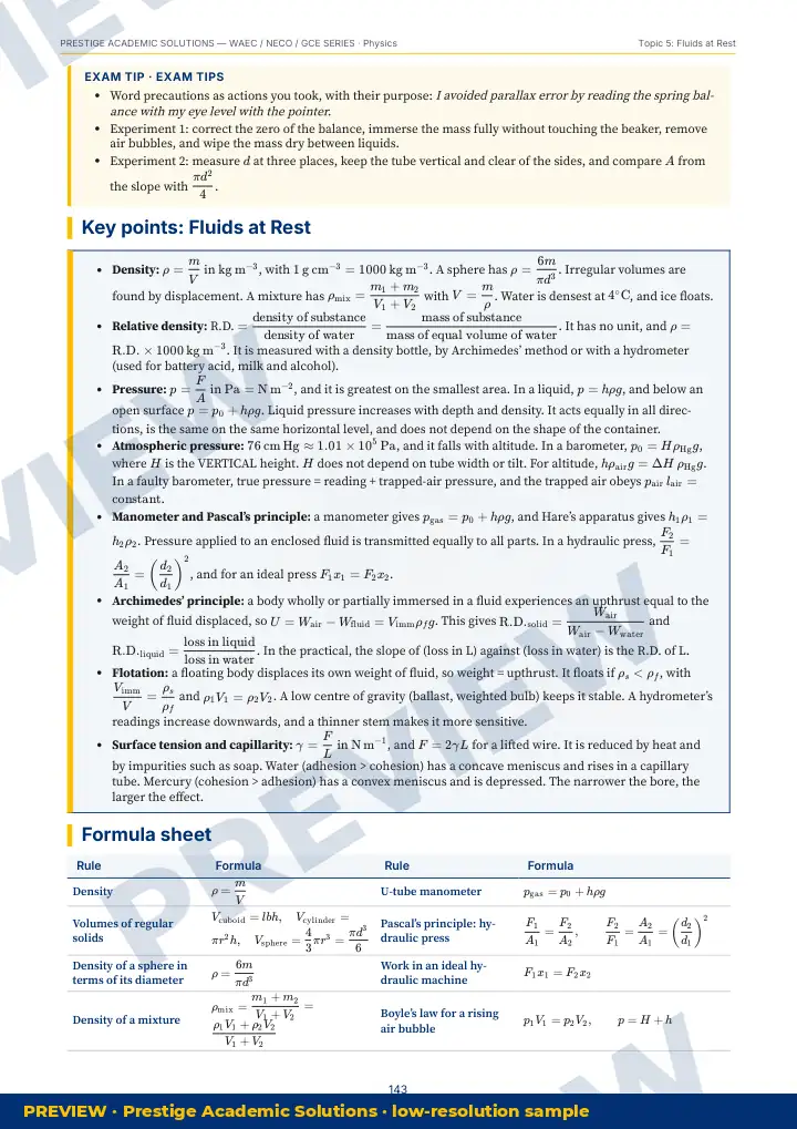 Preview page: Exam tips — Physics — WAEC / NECO / GCE Series