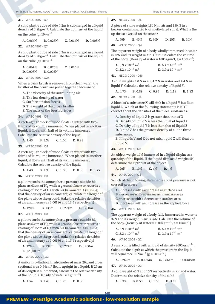 Preview page: Past questions with exam & year — Physics — WAEC / NECO / GCE Series