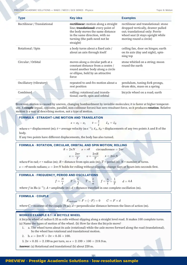 Preview page: Worked example — Physics — WAEC / NECO / GCE Series