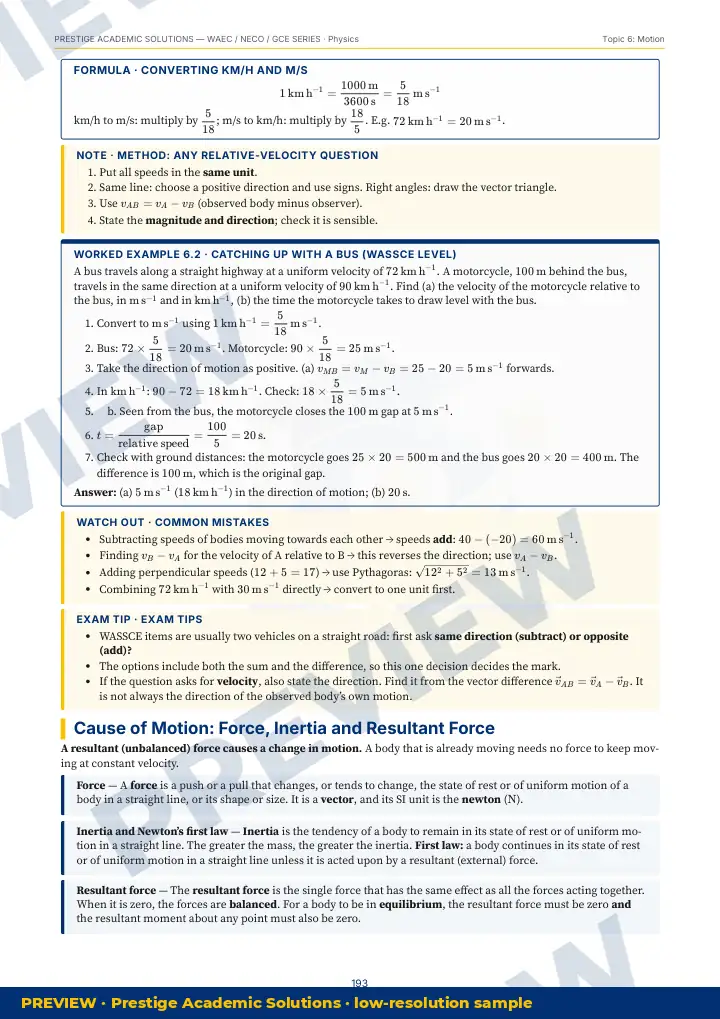 Preview page: Formulas & key rules — Physics — WAEC / NECO / GCE Series